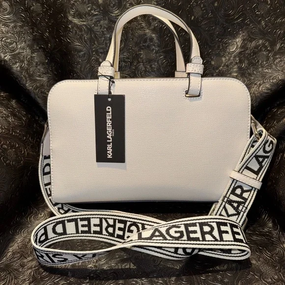 KARL LAGERFELD MAYBELLE BLACK WHITE SATCHEL TOTE CROSSBODY - Picture 4 of 11